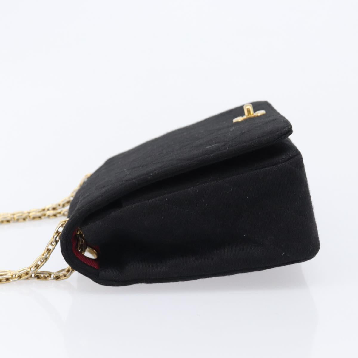 CHANEL Matelasse Chain Shoulder Bag cotton Black Gold CC Auth 215198A