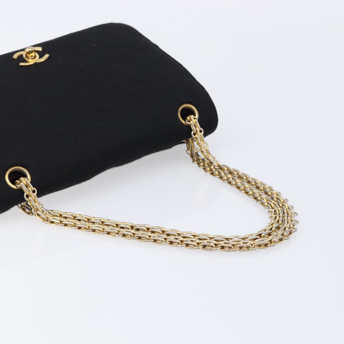 CHANEL Matelasse Chain Shoulder Bag cotton Black Gold CC Auth 215198A