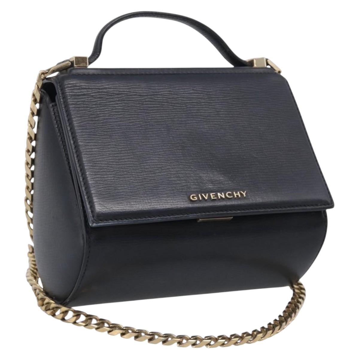 GIVENCHY Chain Pandora Box Shoulder Bag Leather 2way Black Gold Auth 215213
