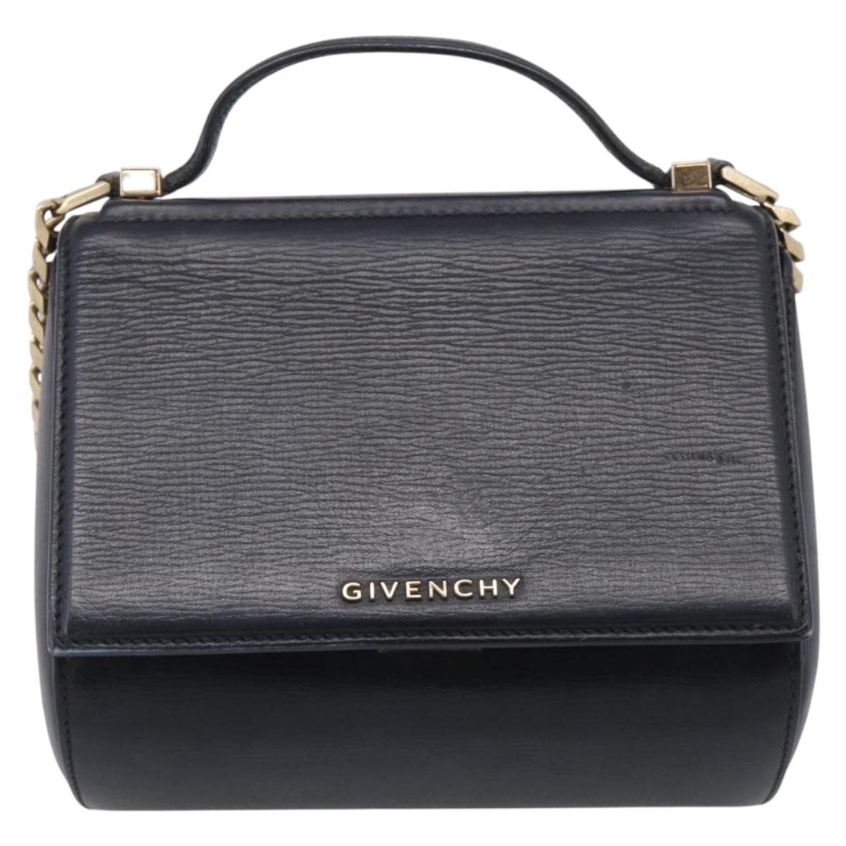 GIVENCHY Chain Pandora Box Shoulder Bag Leather 2way Black Gold Auth 215213