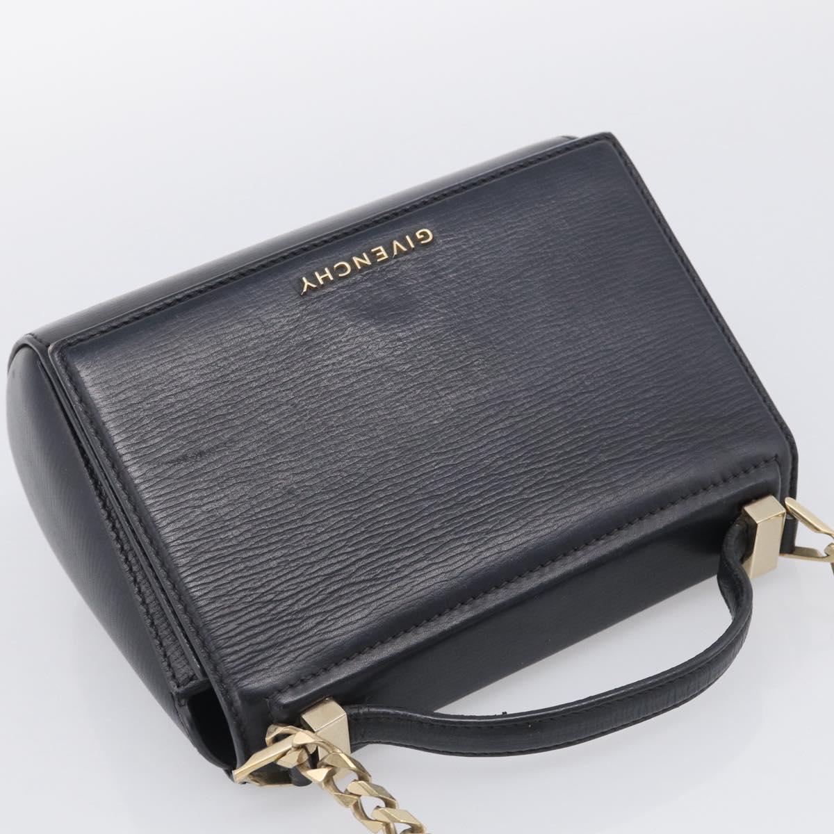 GIVENCHY Chain Pandora Box Shoulder Bag Leather 2way Black Gold Auth 215213