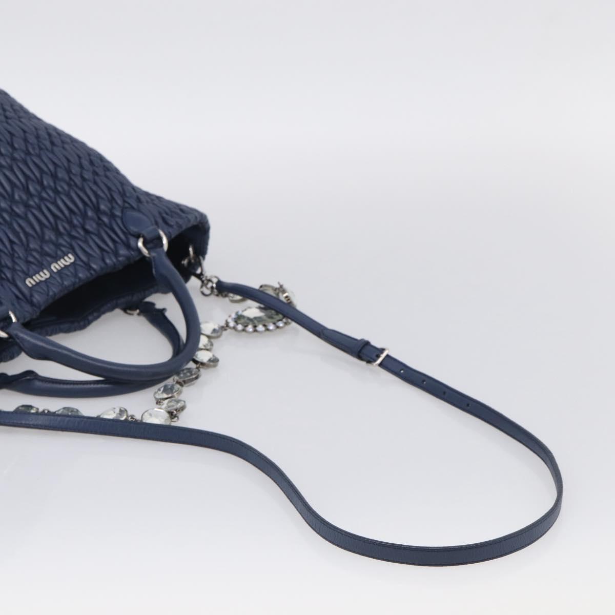 Miu Miu Matelasse Chain Shoulder Bag Leather 2way Blue Silver Auth 215358A