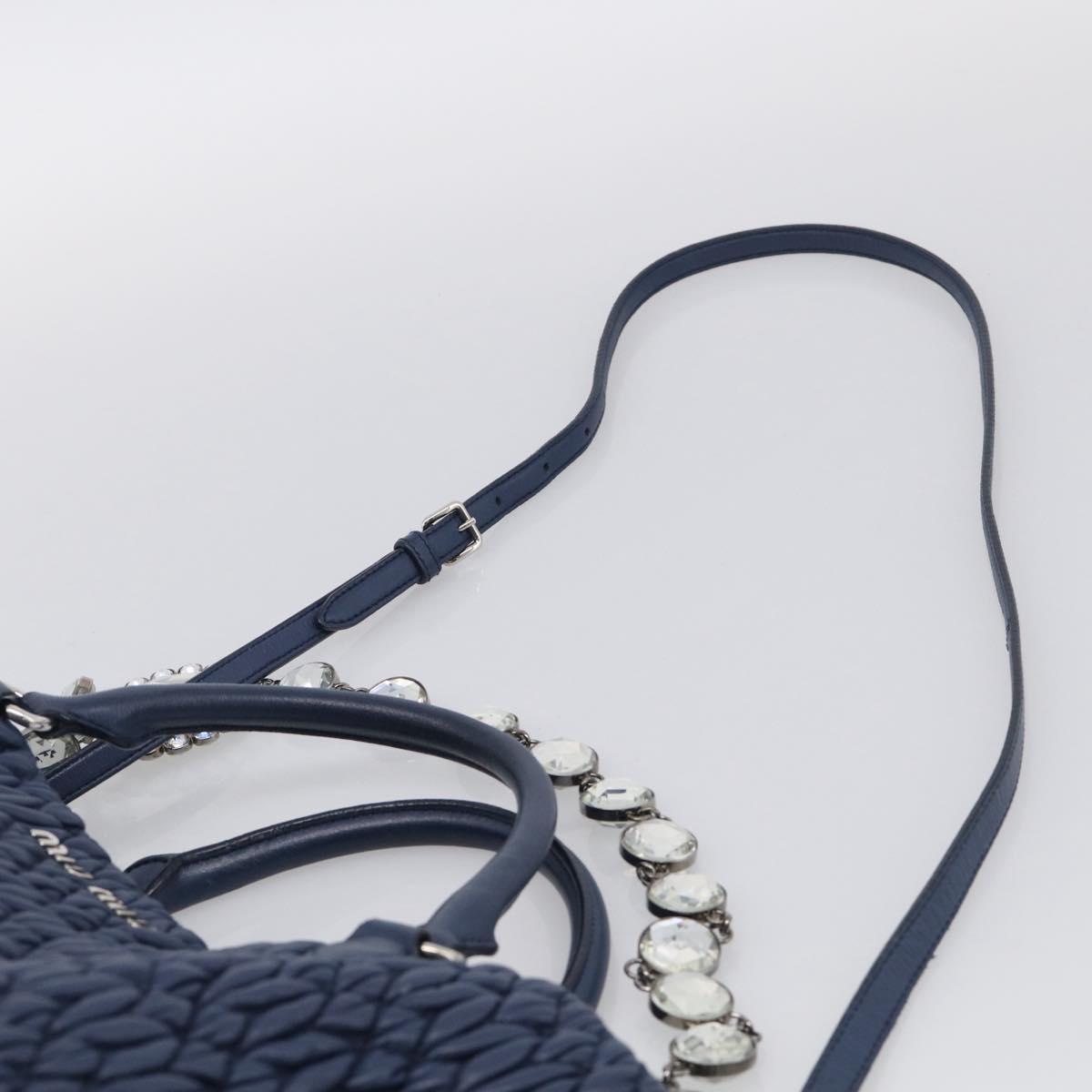 Miu Miu Matelasse Chain Shoulder Bag Leather 2way Blue Silver Auth 215358A