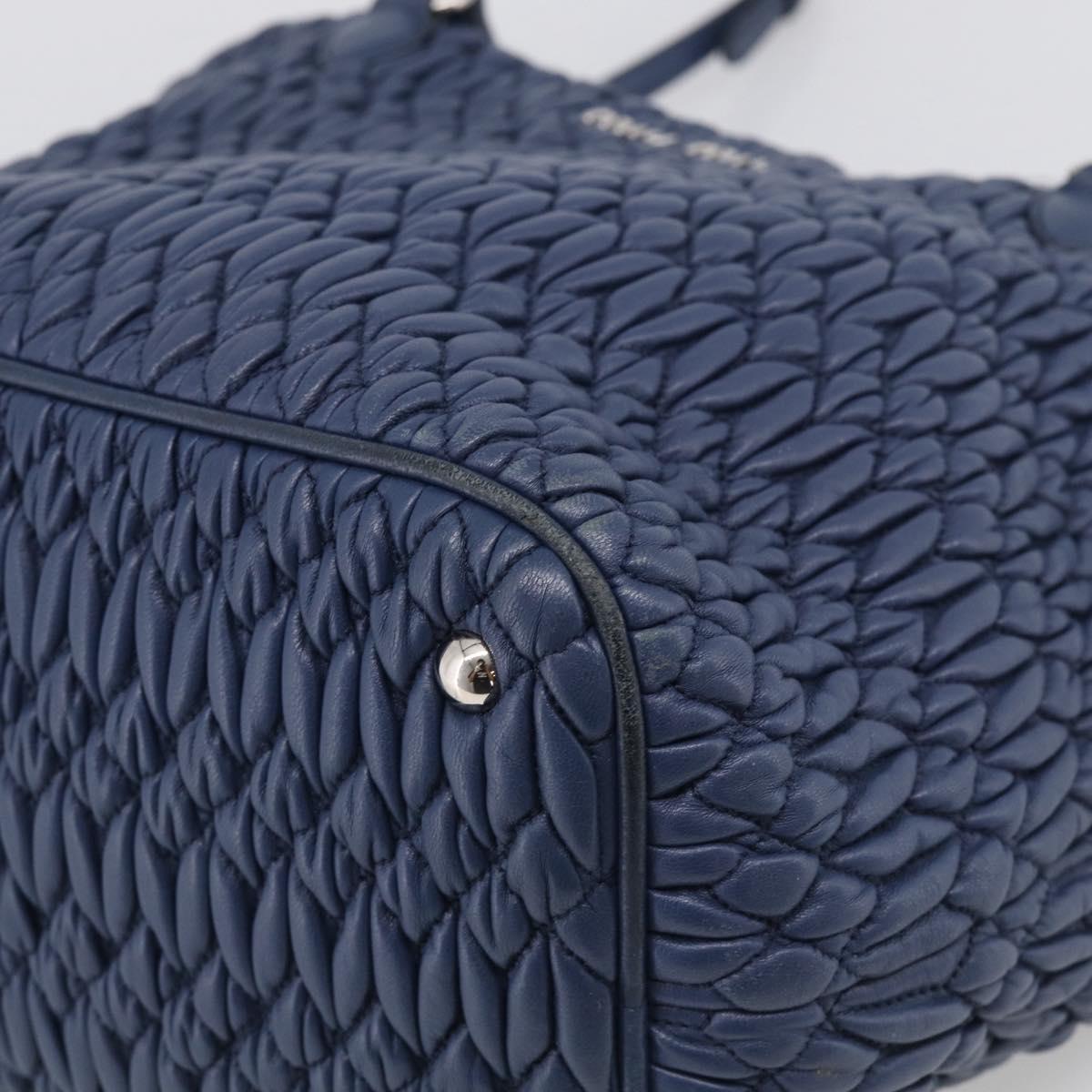 Miu Miu Matelasse Chain Shoulder Bag Leather 2way Blue Silver Auth 215358A