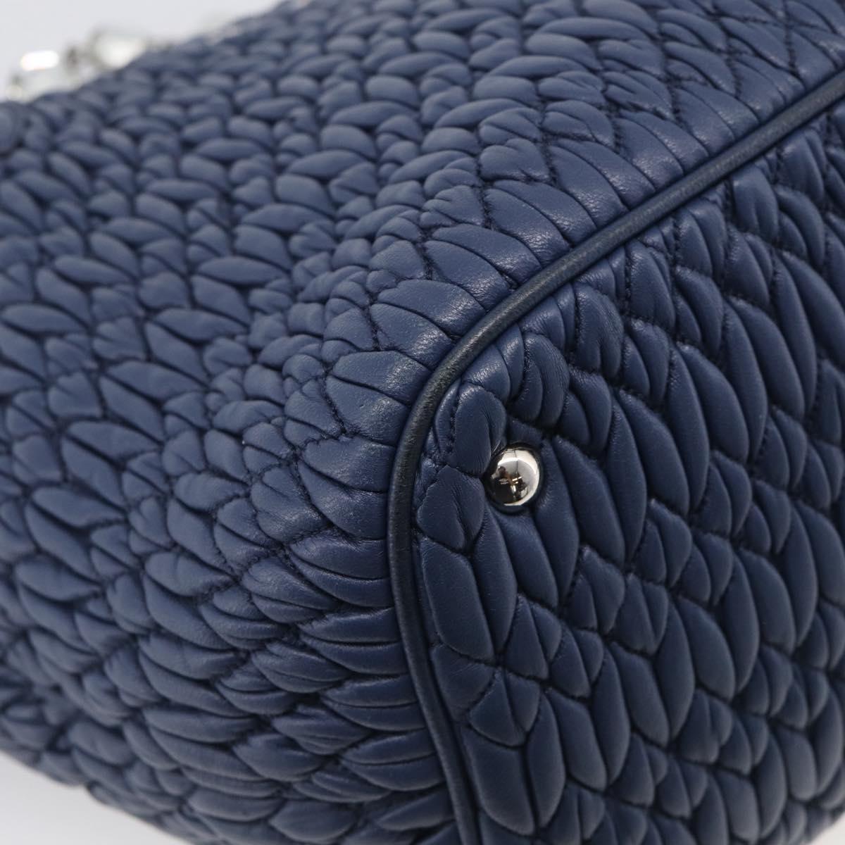 Miu Miu Matelasse Chain Shoulder Bag Leather 2way Blue Silver Auth 215358A