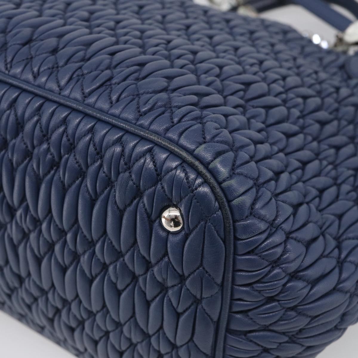 Miu Miu Matelasse Chain Shoulder Bag Leather 2way Blue Silver Auth 215358A