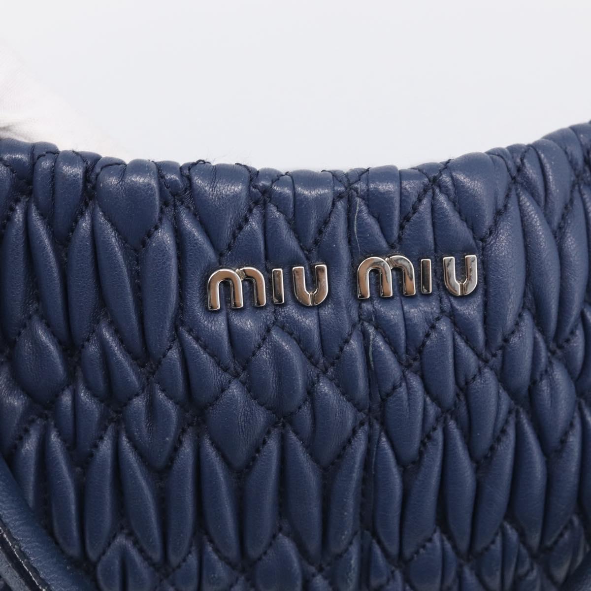Miu Miu Matelasse Chain Shoulder Bag Leather 2way Blue Silver Auth 215358A
