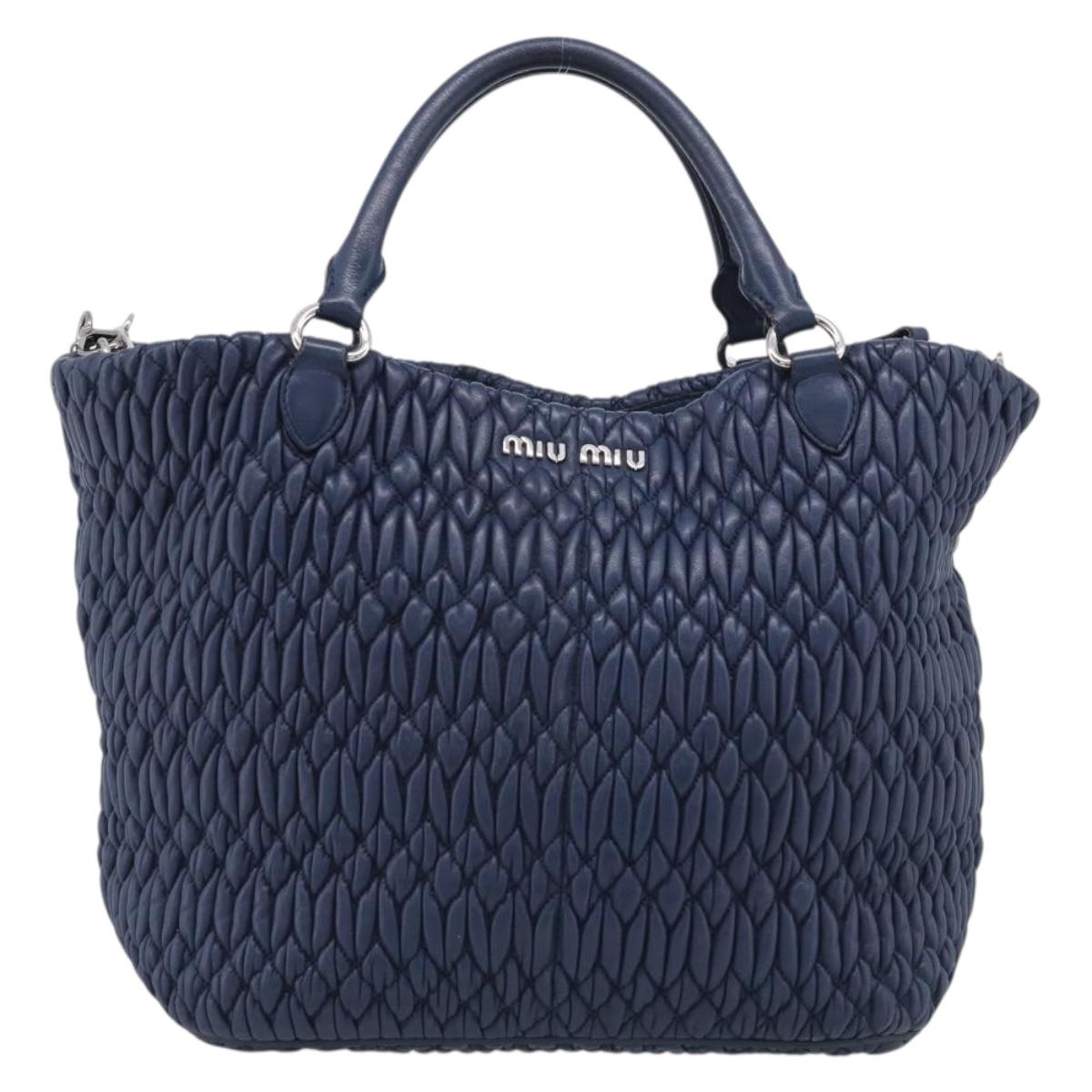 Miu Miu Matelasse Chain Shoulder Bag Leather 2way Blue Silver Auth 215358A