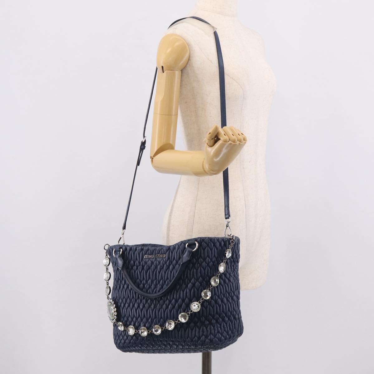 Miu Miu Matelasse Chain Shoulder Bag Leather 2way Blue Silver Auth 215358A