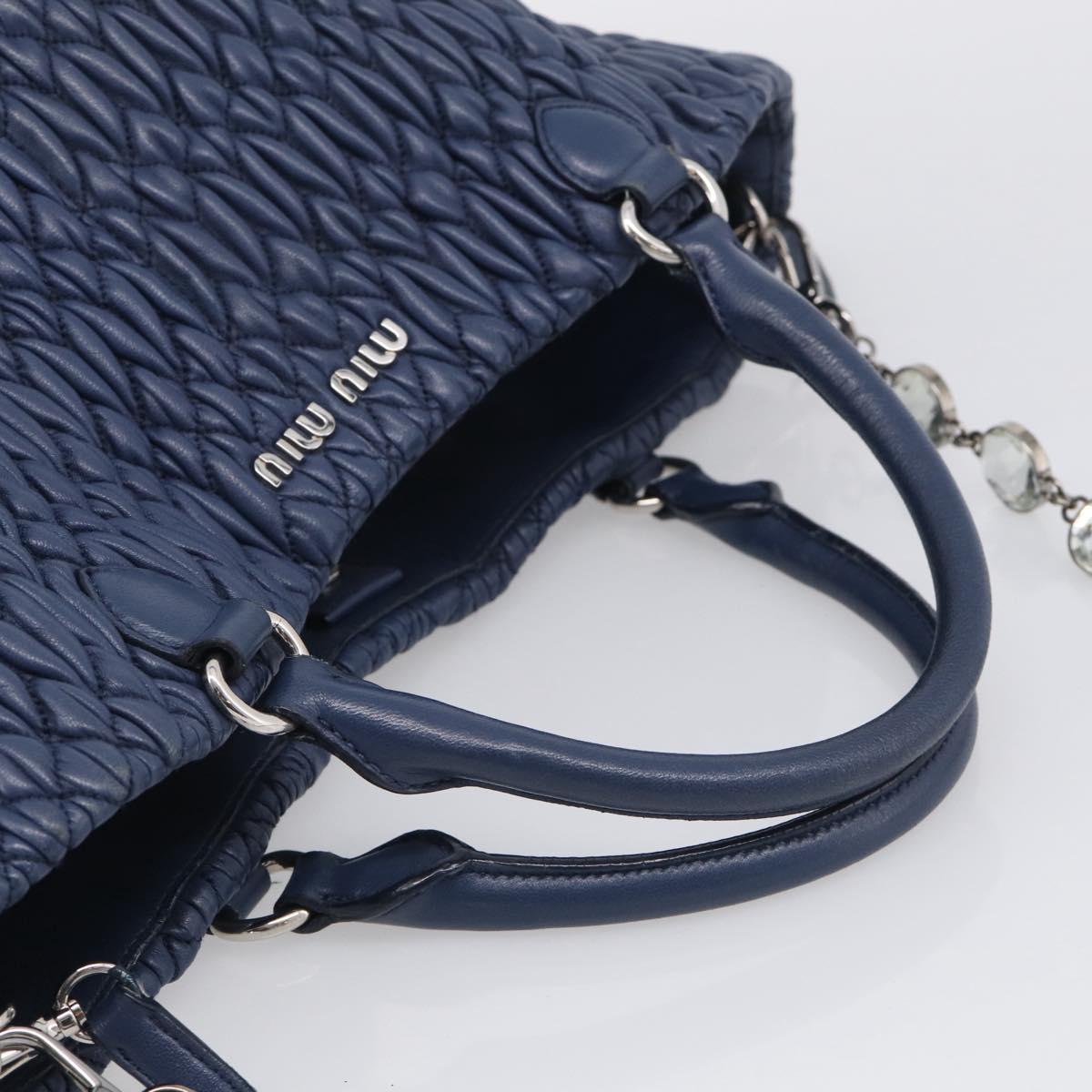 Miu Miu Matelasse Chain Shoulder Bag Leather 2way Blue Silver Auth 215358A
