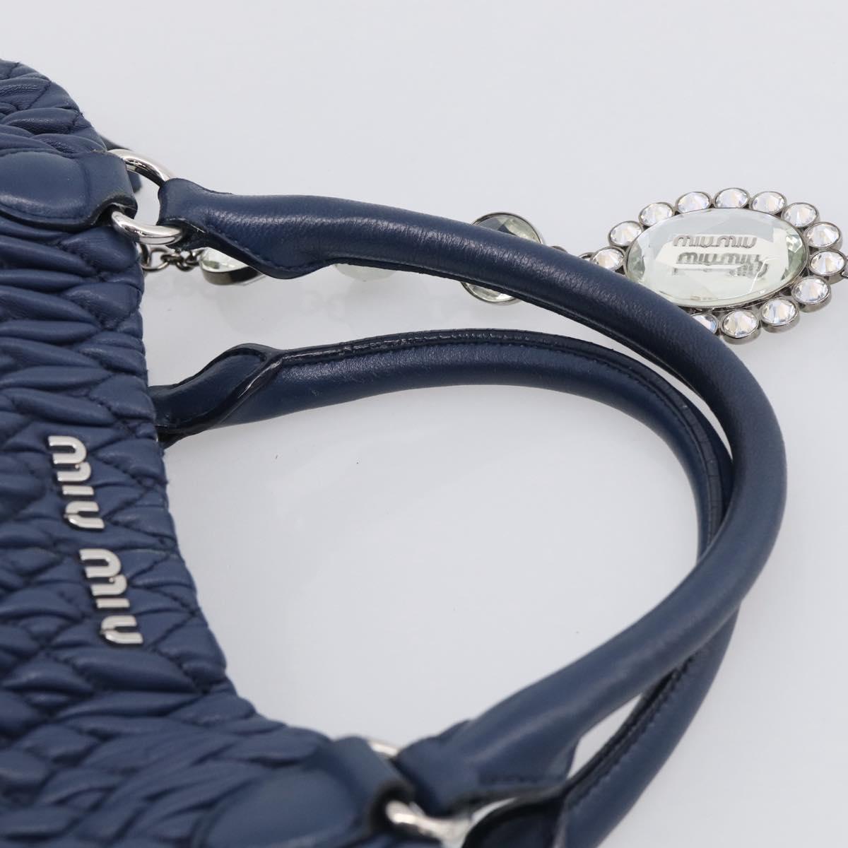 Miu Miu Matelasse Chain Shoulder Bag Leather 2way Blue Silver Auth 215358A