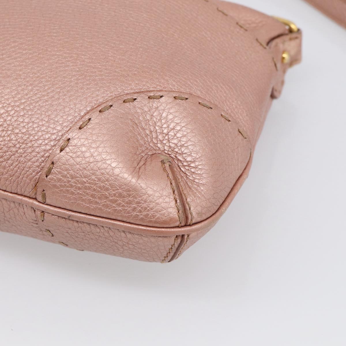 FENDI Celeria Shoulder Bag Leather Pink Gold 8BT200 Auth 215359A