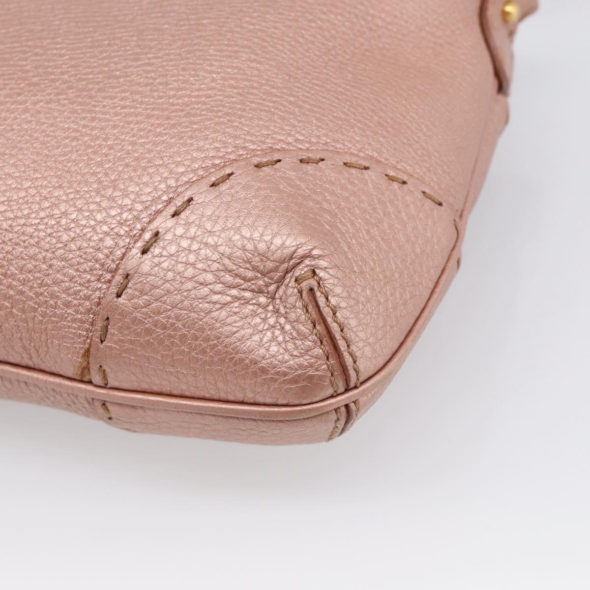FENDI Celeria Shoulder Bag Leather Pink Gold 8BT200 Auth 215359A
