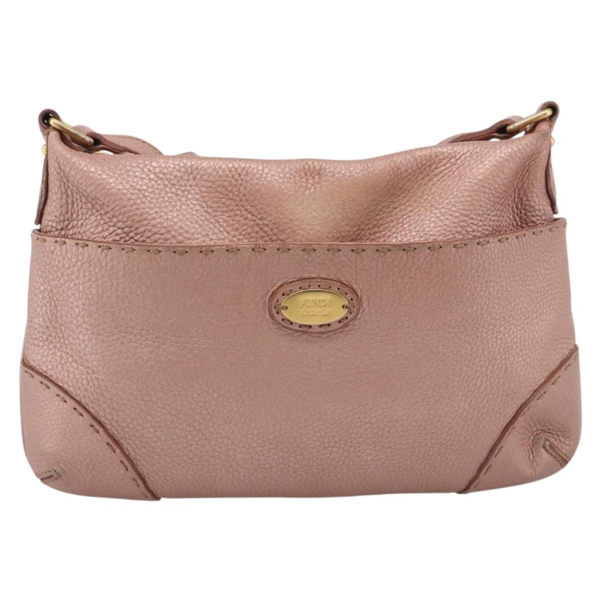 FENDI Celeria Shoulder Bag Leather Pink Gold 8BT200 Auth 215359A