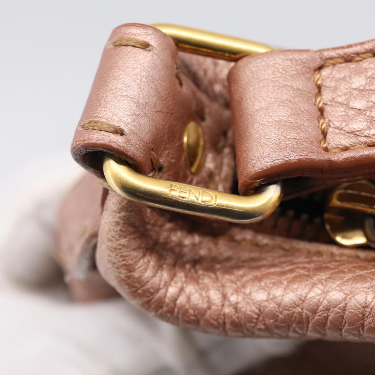 FENDI Celeria Shoulder Bag Leather Pink Gold 8BT200 Auth 215359A