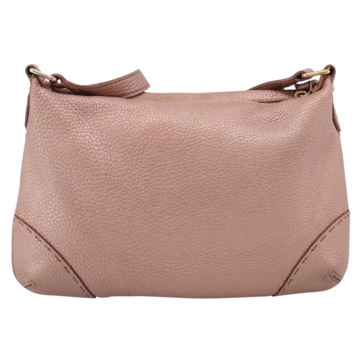 FENDI Celeria Shoulder Bag Leather Pink Gold 8BT200 Auth 215359A