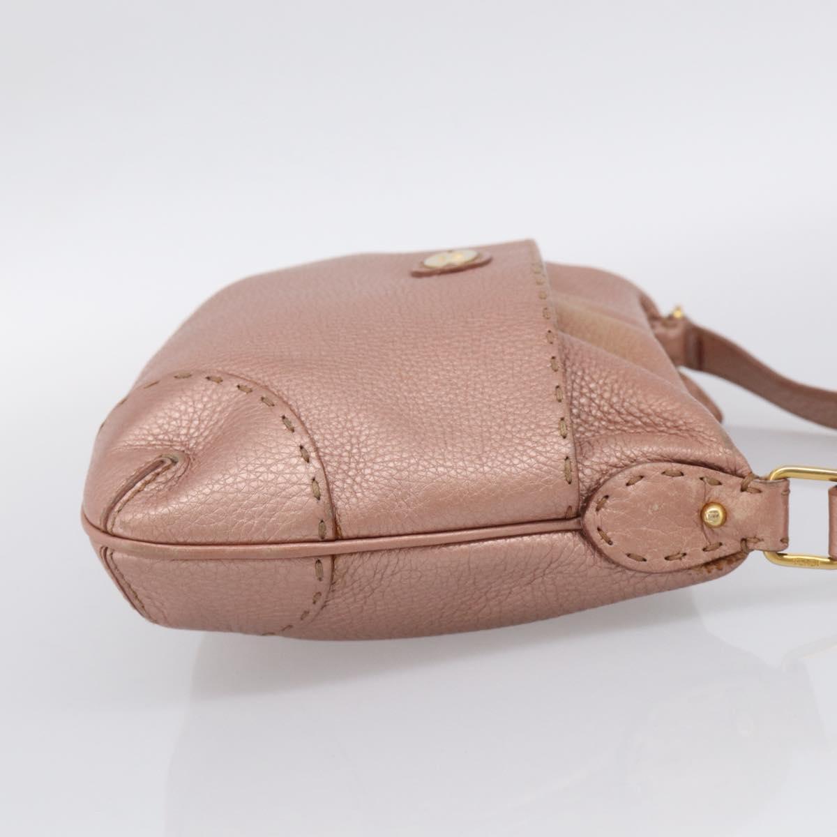 FENDI Celeria Shoulder Bag Leather Pink Gold 8BT200 Auth 215359A