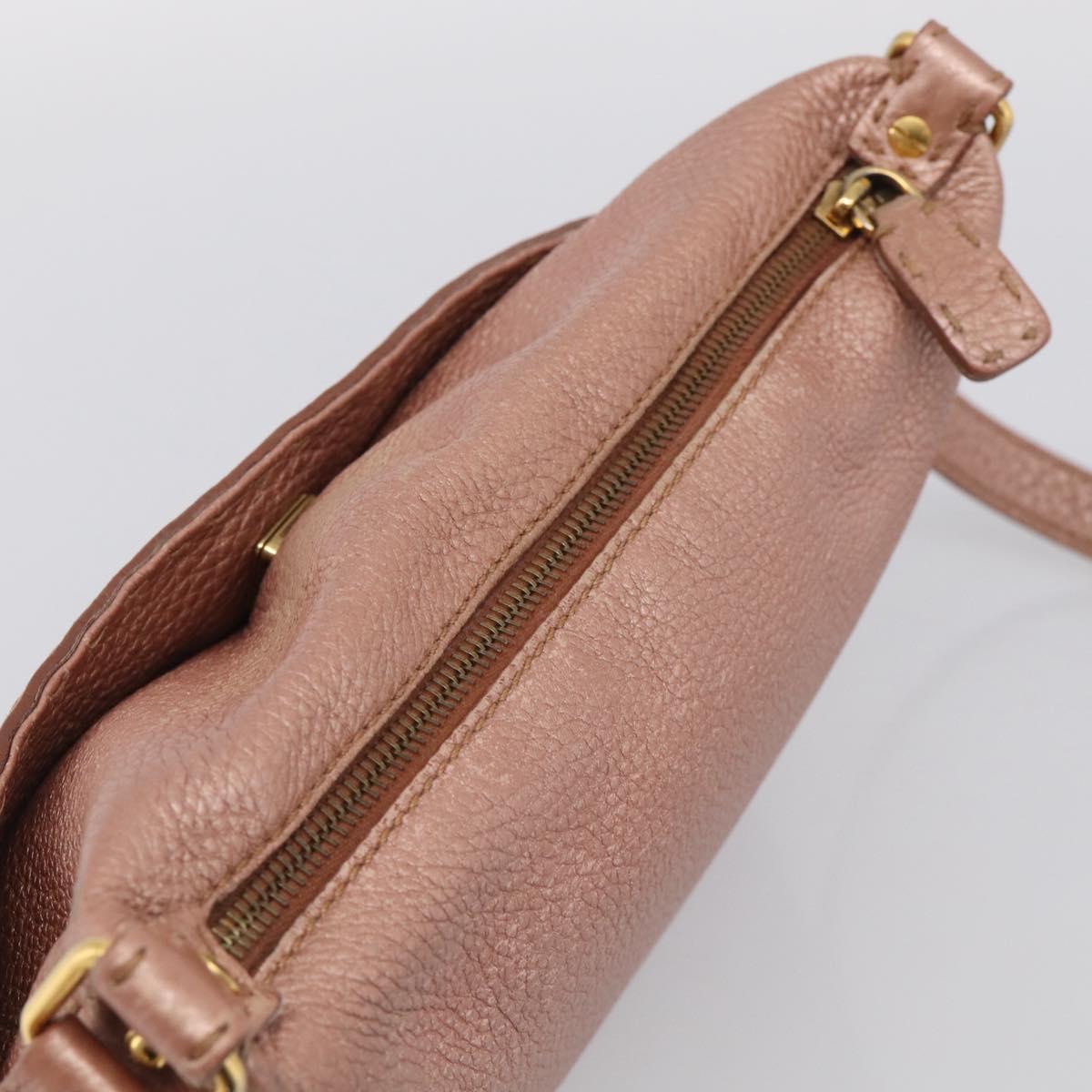 FENDI Celeria Shoulder Bag Leather Pink Gold 8BT200 Auth 215359A