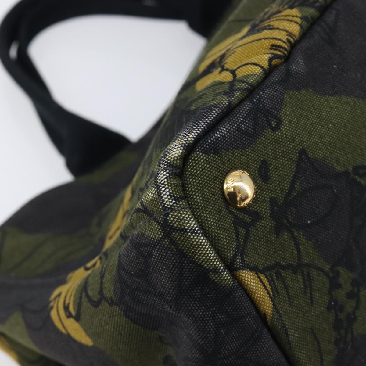 PRADA Canapa Hand Bag Canvas Green Gold Auth 215362A