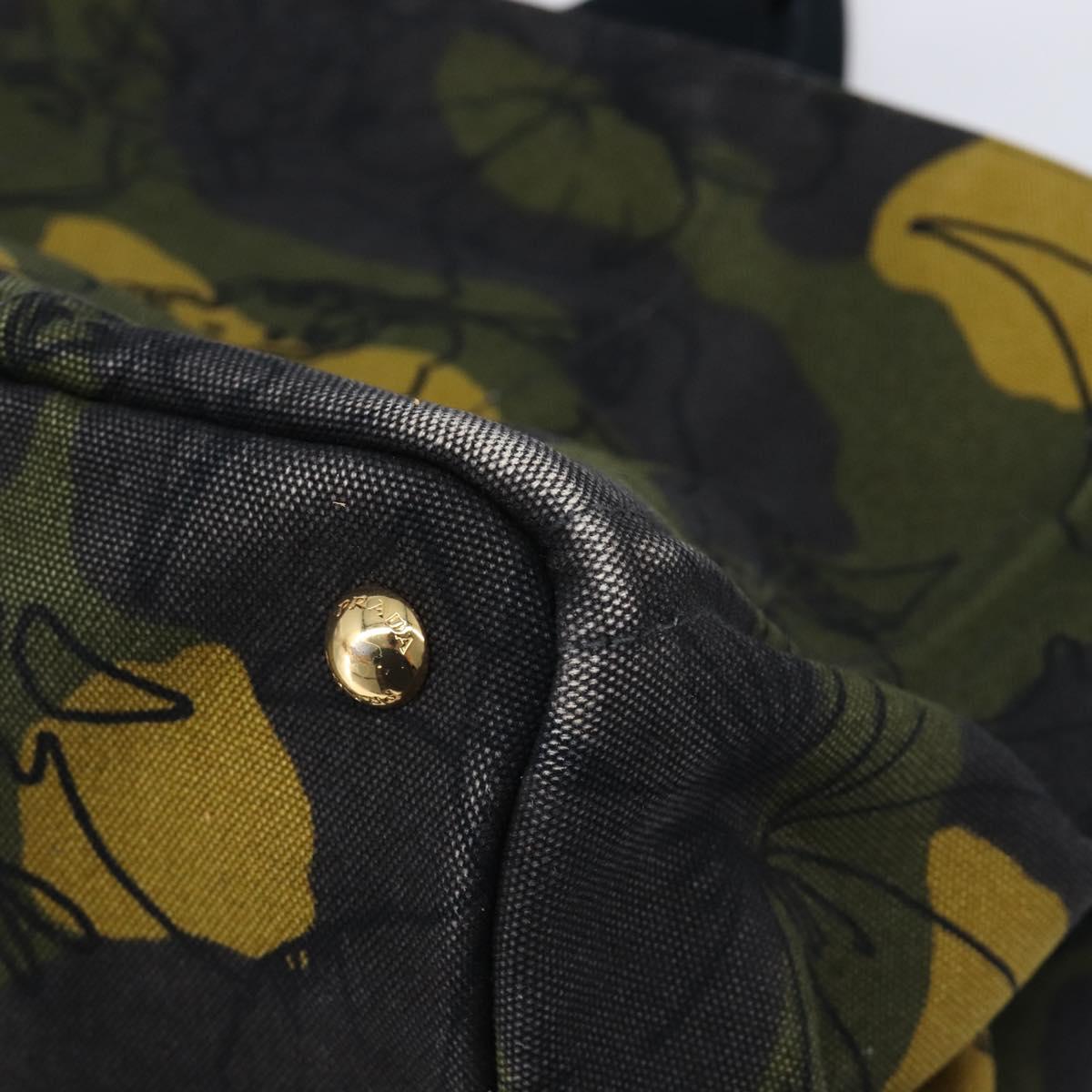 PRADA Canapa Hand Bag Canvas Green Gold Auth 215362A