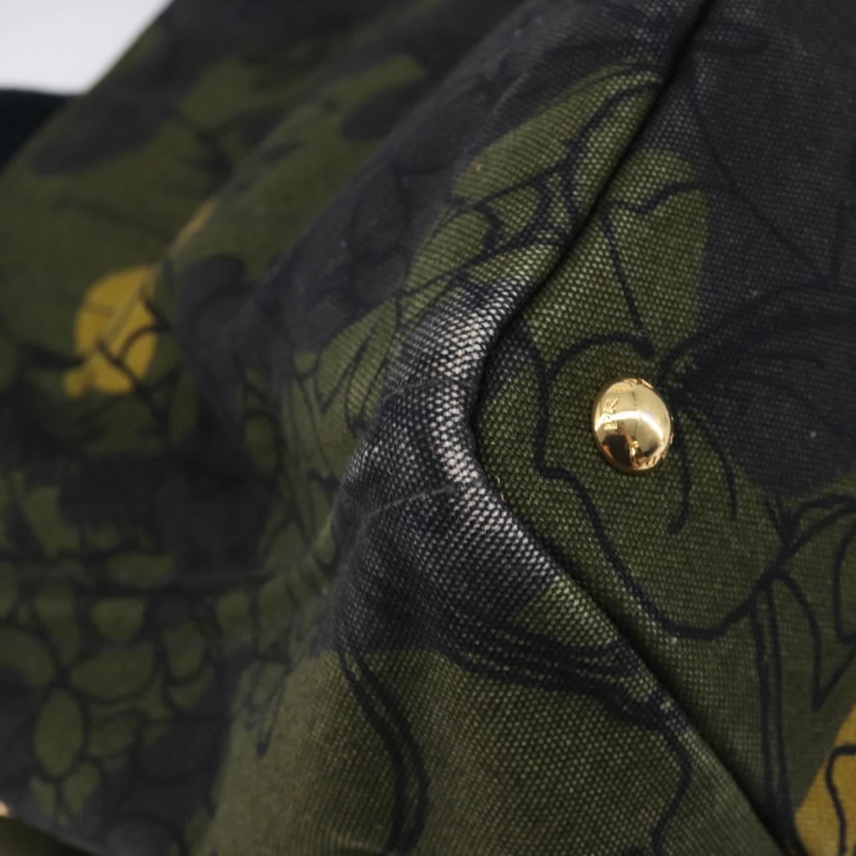 PRADA Canapa Hand Bag Canvas Green Gold Auth 215362A