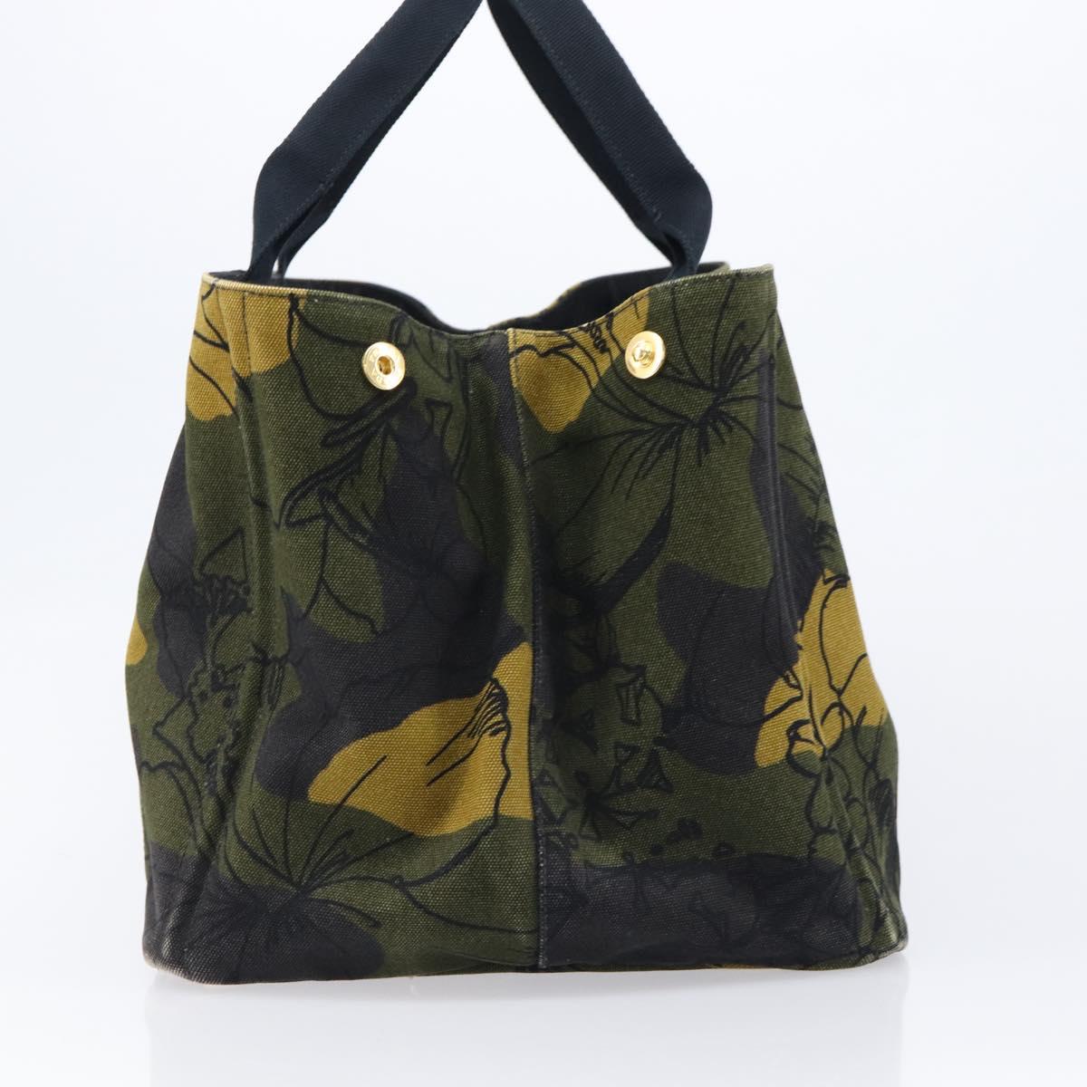 PRADA Canapa Hand Bag Canvas Green Gold Auth 215362A