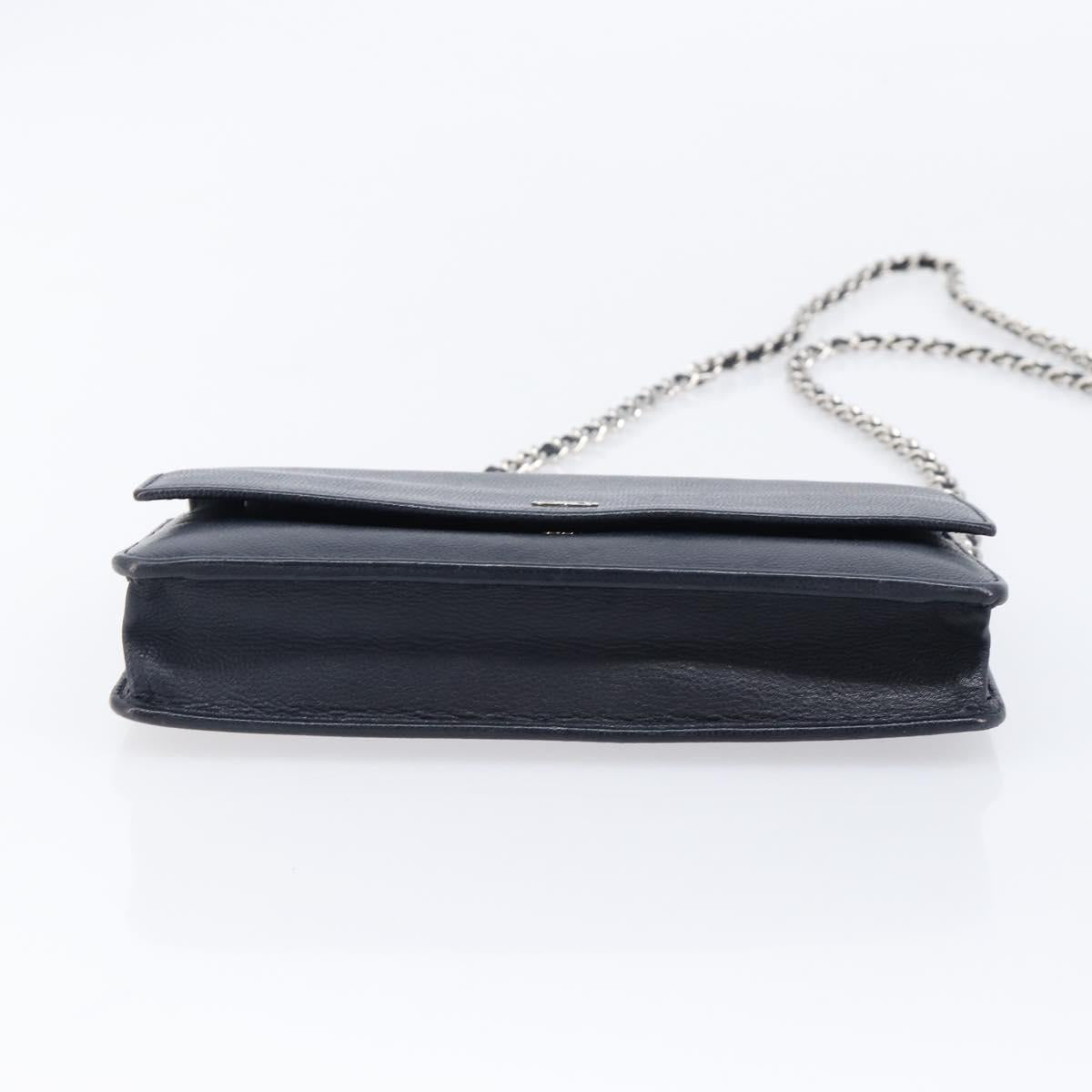 CHANEL Chain Shoulder Wallet Bag Caviar Skin Navy Silver CC Auth 215363V