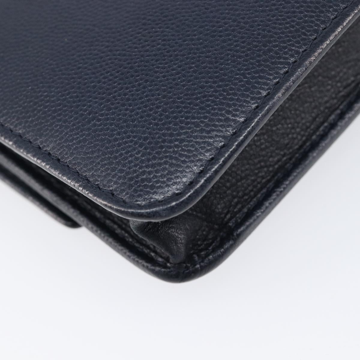 CHANEL Chain Shoulder Wallet Bag Caviar Skin Navy Silver CC Auth 215363V