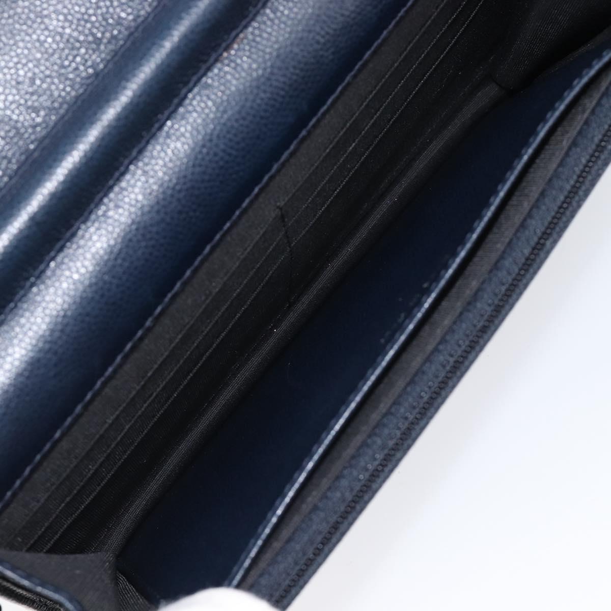 CHANEL Chain Shoulder Wallet Bag Caviar Skin Navy Silver CC Auth 215363V