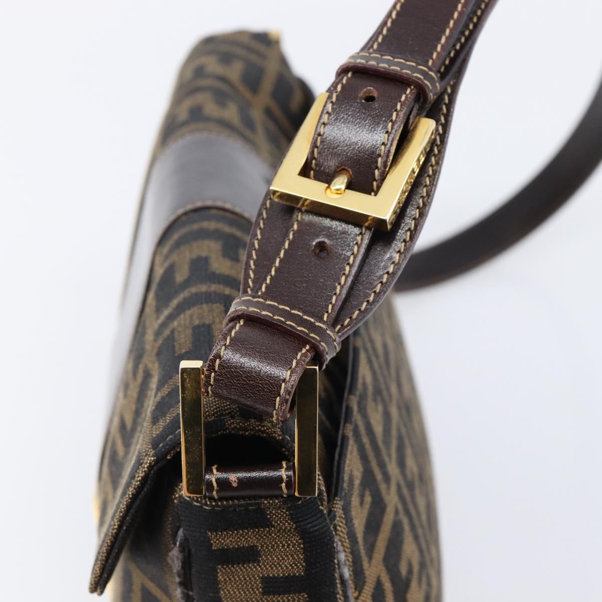 FENDI Zucca Canvas Shoulder Bag Brown Black Auth 215364