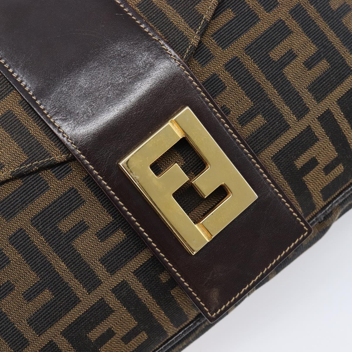 FENDI Zucca Canvas Shoulder Bag Brown Black Auth 215364