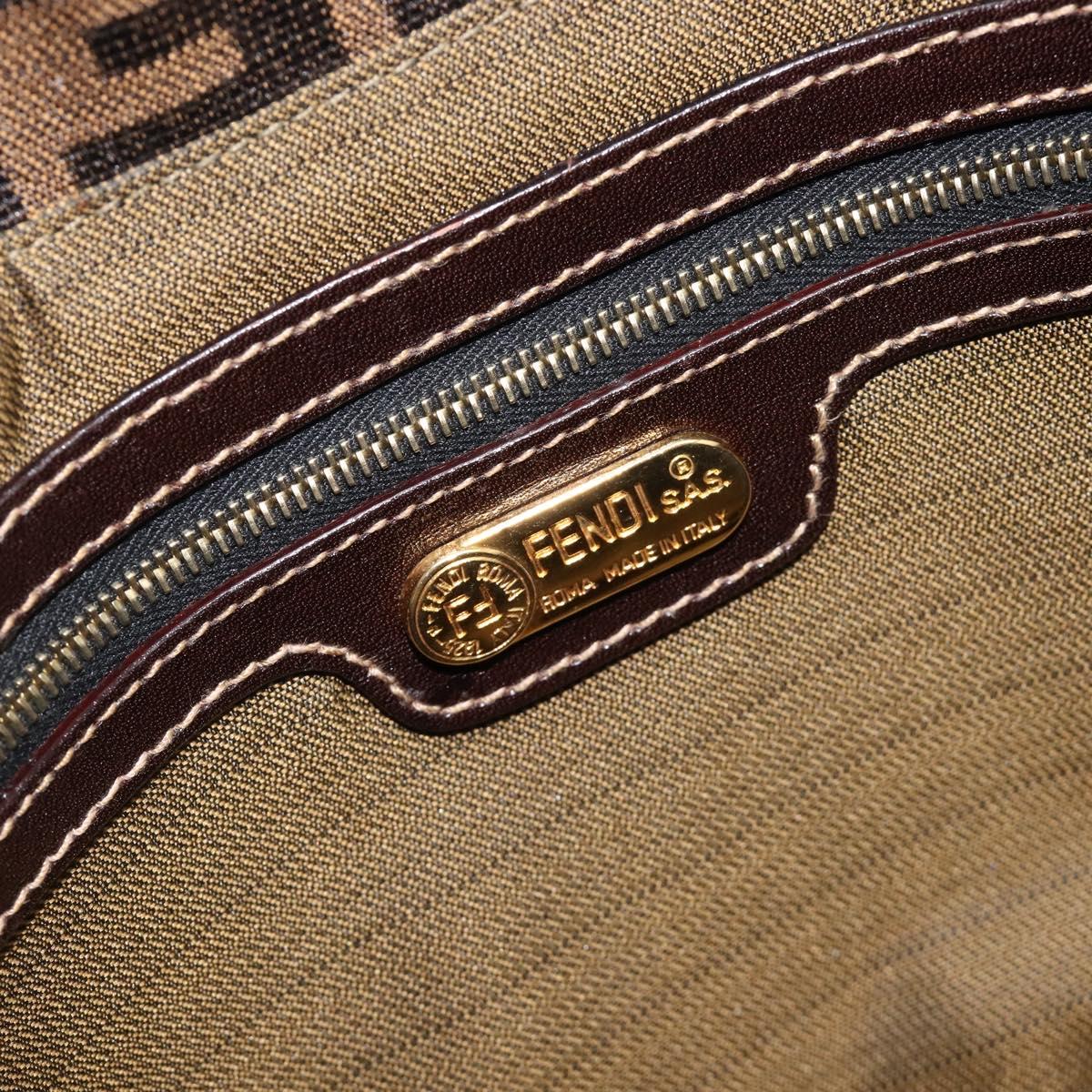 FENDI Zucca Canvas Shoulder Bag Brown Black Auth 215364