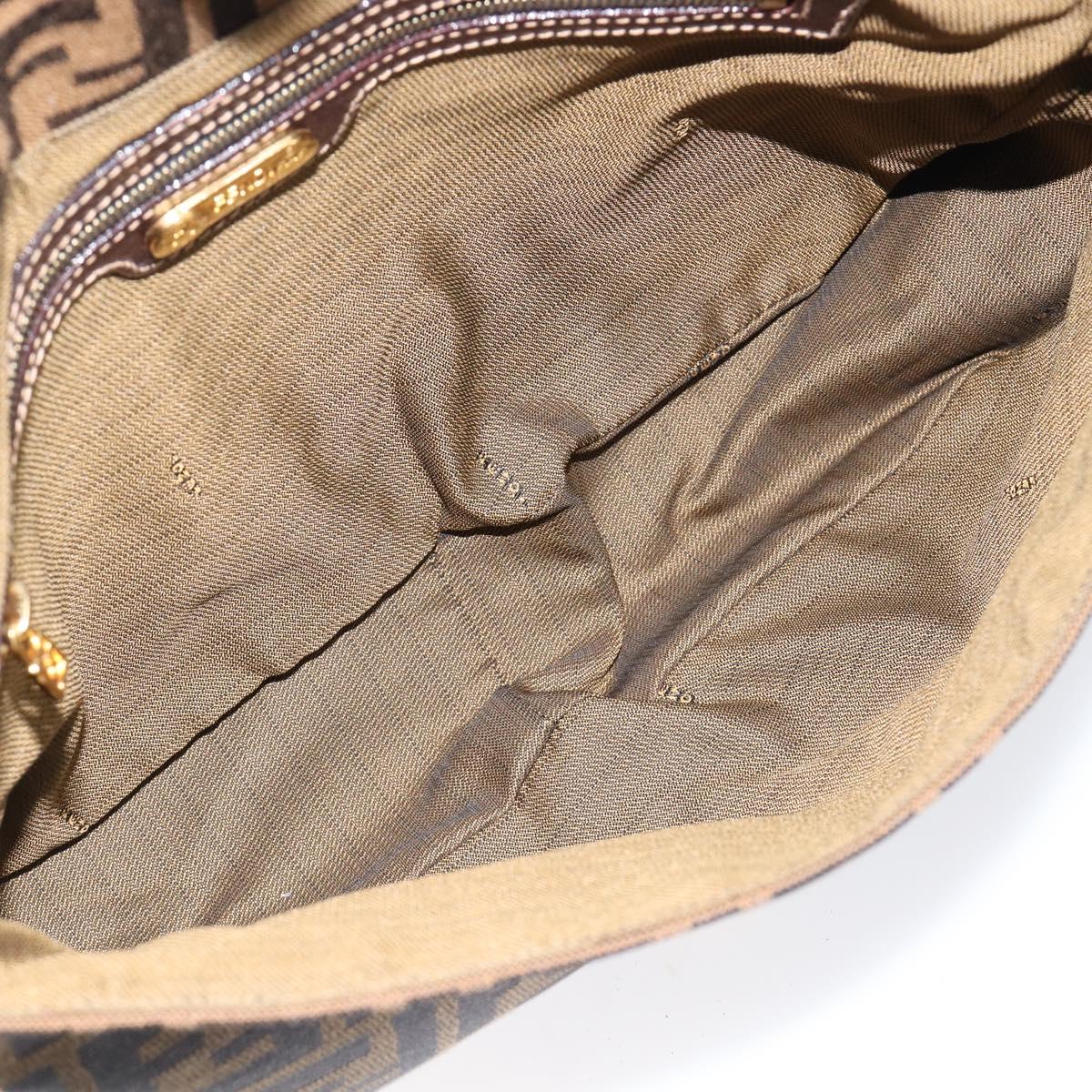 FENDI Zucca Canvas Shoulder Bag Brown Black Auth 215364