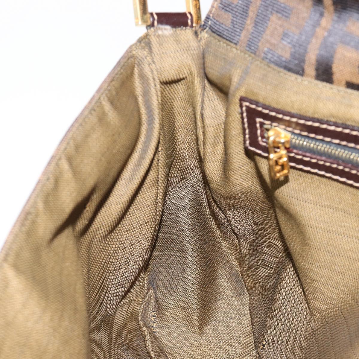 FENDI Zucca Canvas Shoulder Bag Brown Black Auth 215364