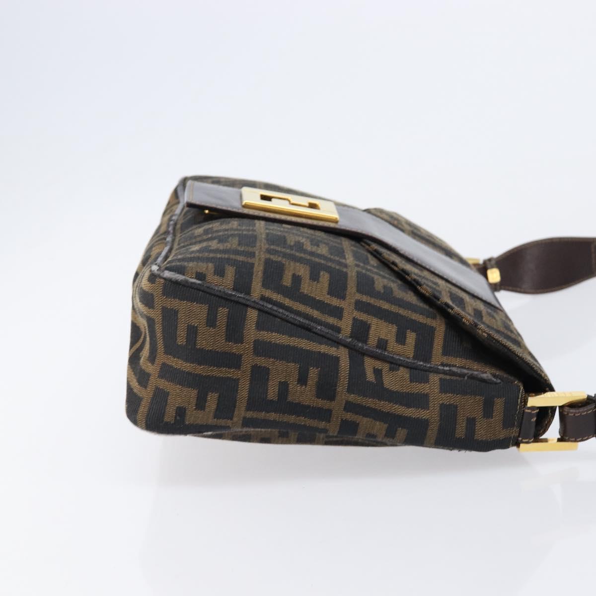 FENDI Zucca Canvas Shoulder Bag Brown Black Auth 215364