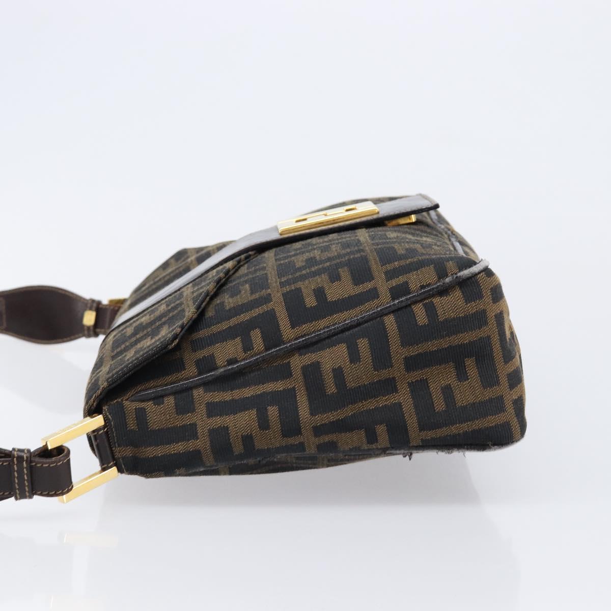 FENDI Zucca Canvas Shoulder Bag Brown Black Auth 215364