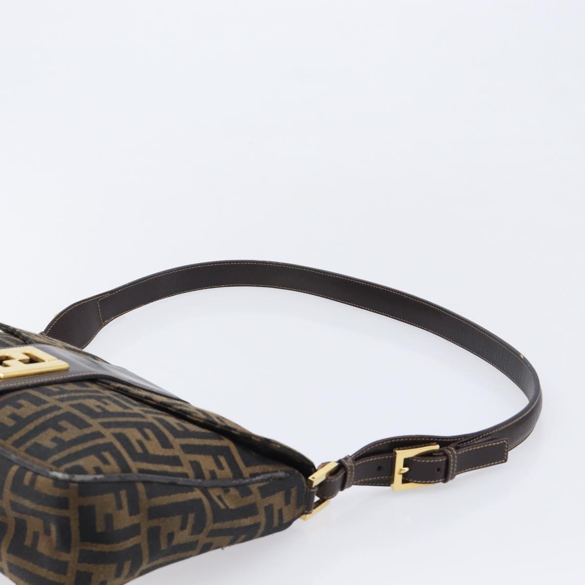 FENDI Zucca Canvas Shoulder Bag Brown Black Auth 215364