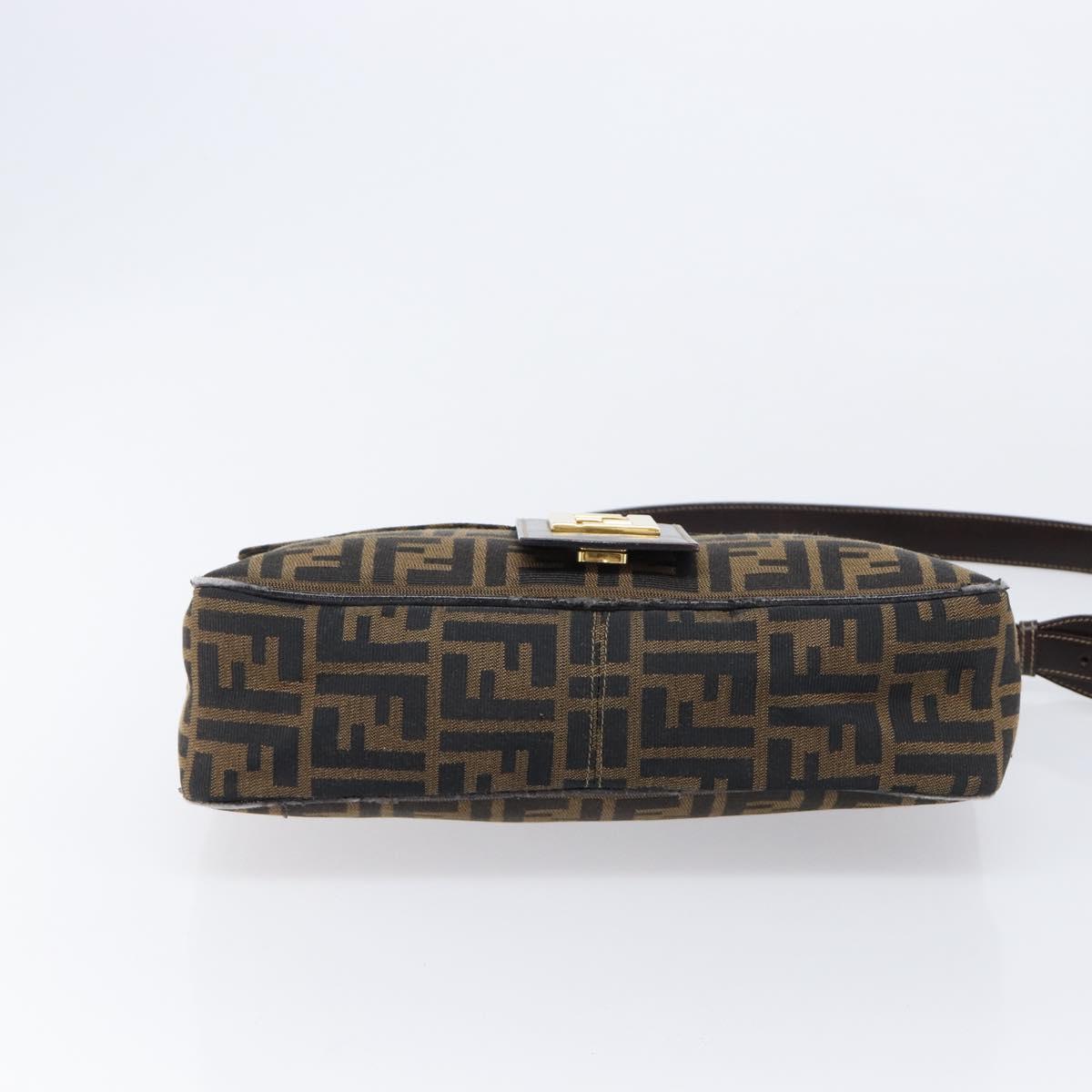 FENDI Zucca Canvas Shoulder Bag Brown Black Auth 215364
