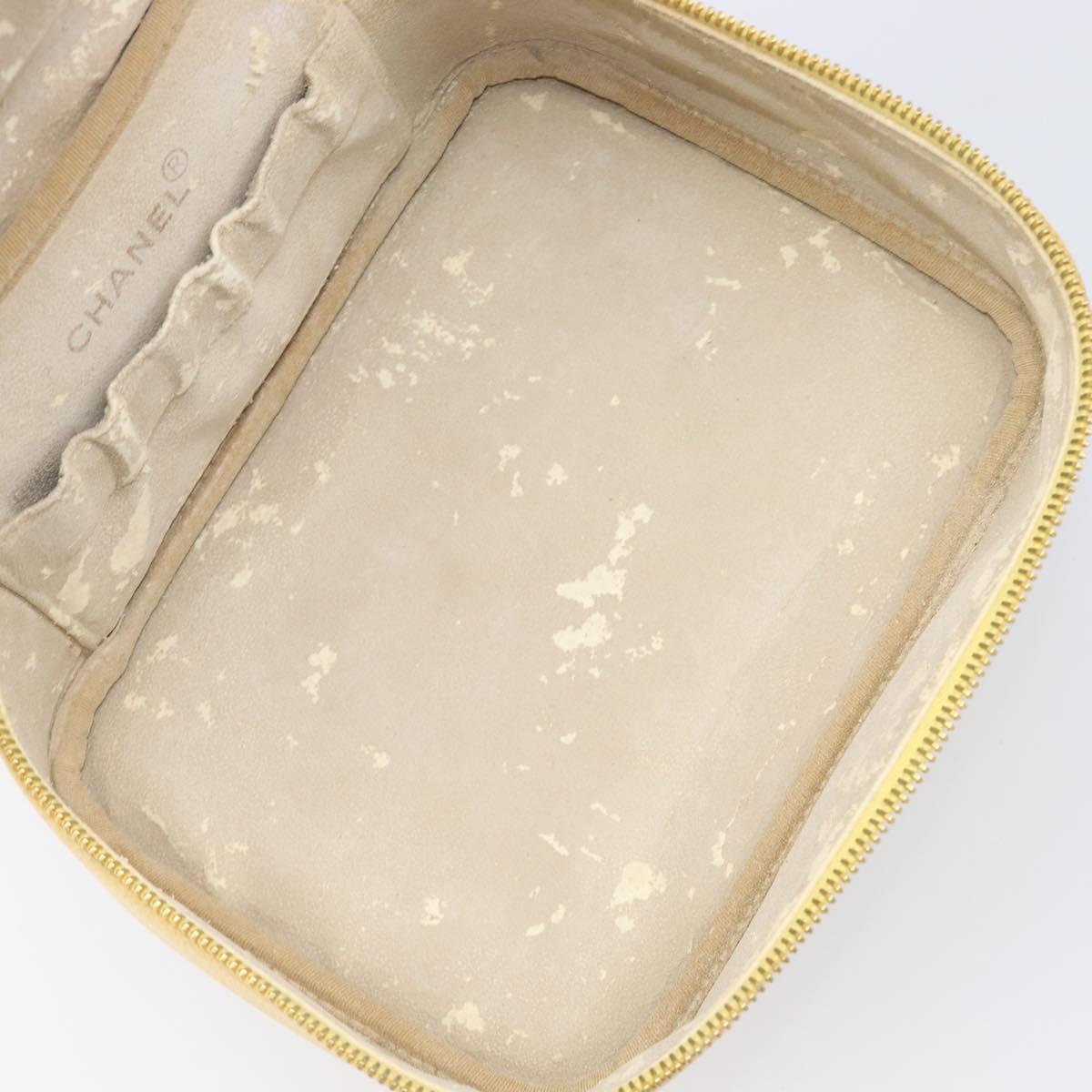 CHANEL Vanity Hand Bag Caviar Skin Yellow Gold CC Auth 215366