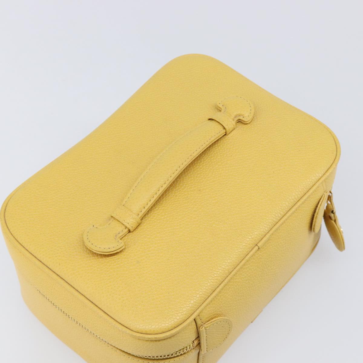 CHANEL Vanity Hand Bag Caviar Skin Yellow Gold CC Auth 215366