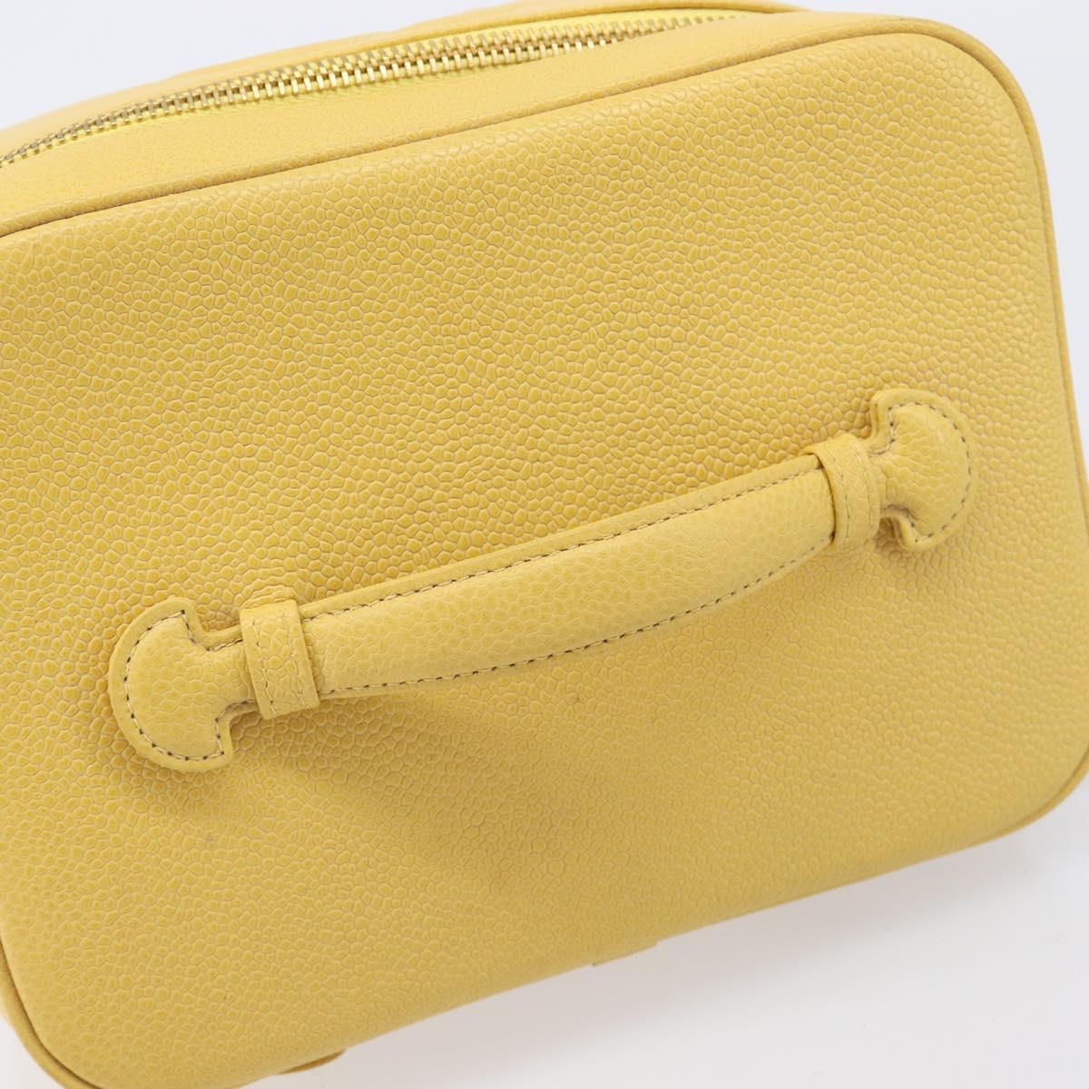 CHANEL Vanity Hand Bag Caviar Skin Yellow Gold CC Auth 215366