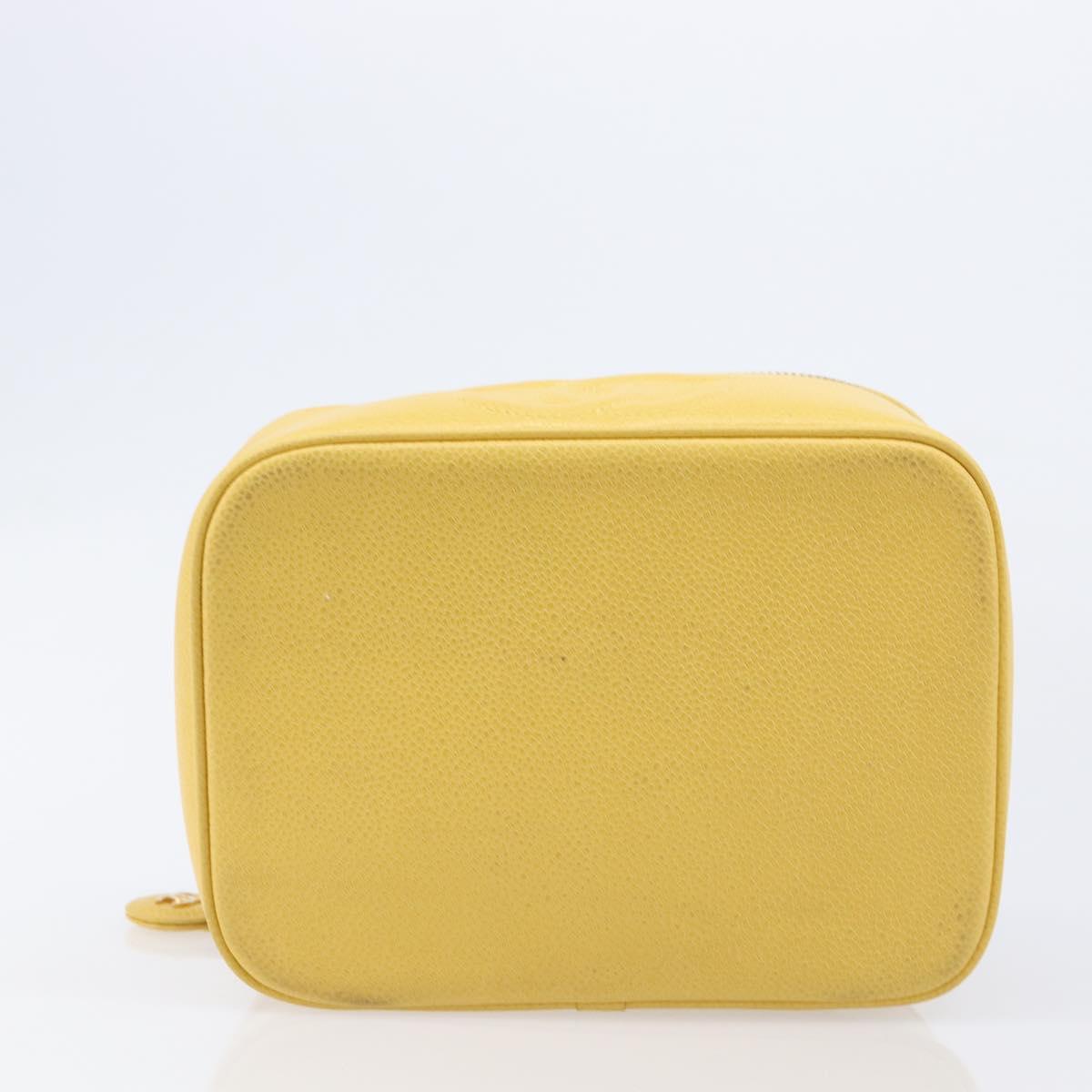 CHANEL Vanity Hand Bag Caviar Skin Yellow Gold CC Auth 215366