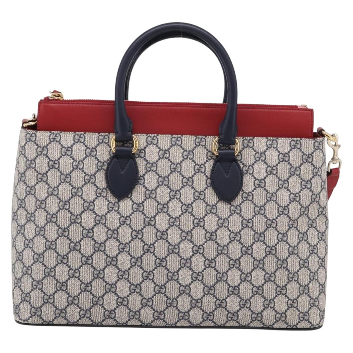 GUCCI GG Supreme Hand Bag PVC 2way Navy Gold 409533 Auth 215369V
