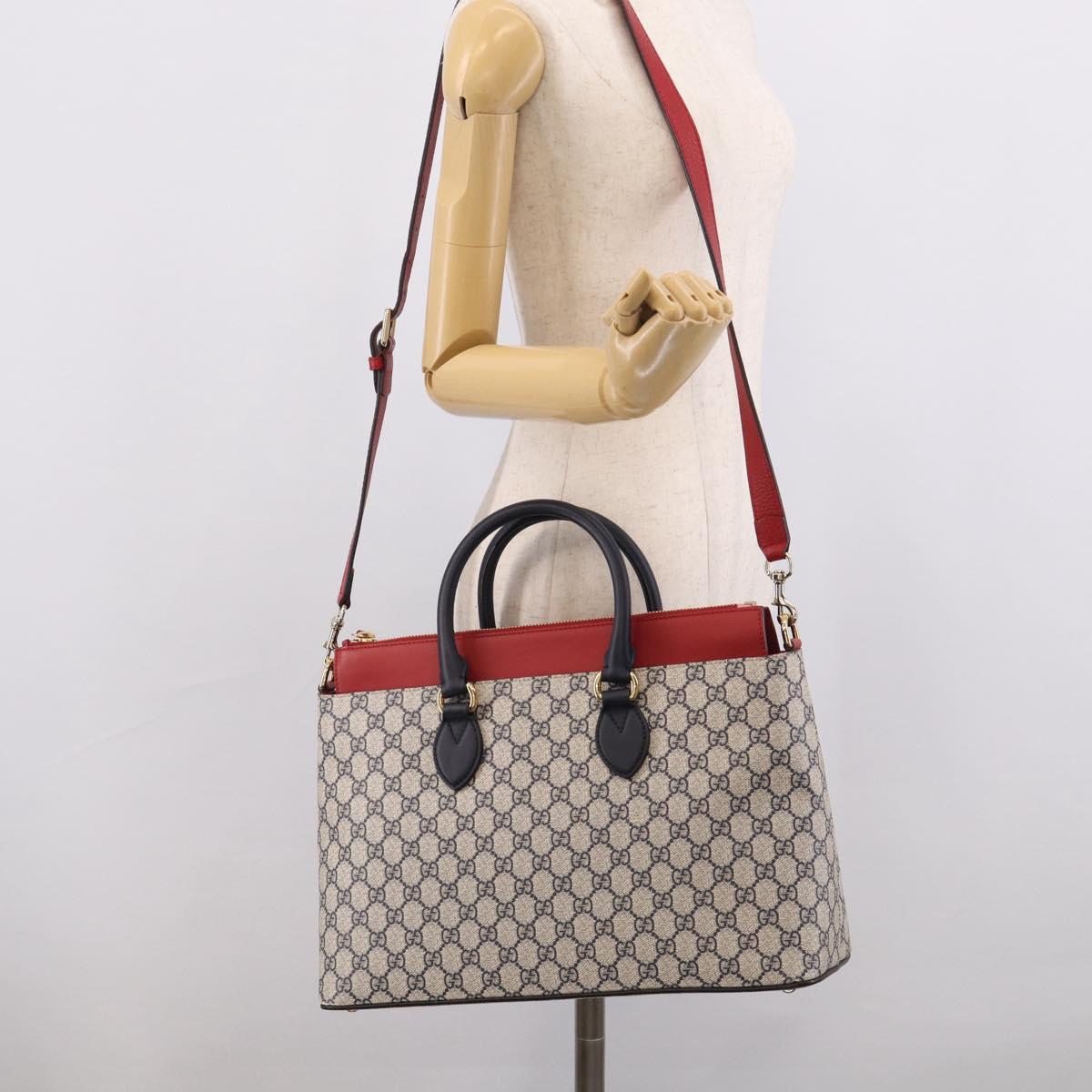 GUCCI GG Supreme Hand Bag PVC 2way Navy Gold 409533 Auth 215369V