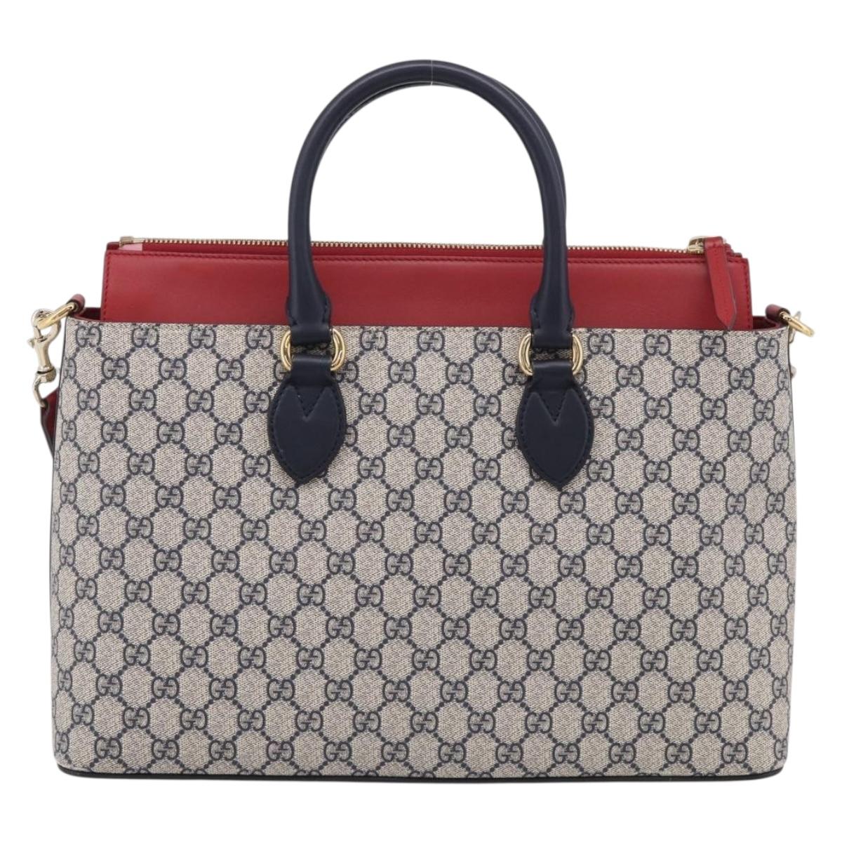 GUCCI GG Supreme Hand Bag PVC 2way Navy Gold 409533 Auth 215369V