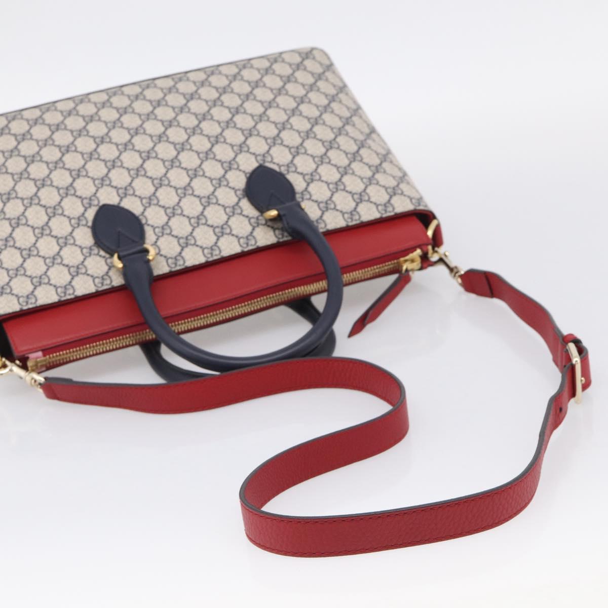 GUCCI GG Supreme Hand Bag PVC 2way Navy Gold 409533 Auth 215369V