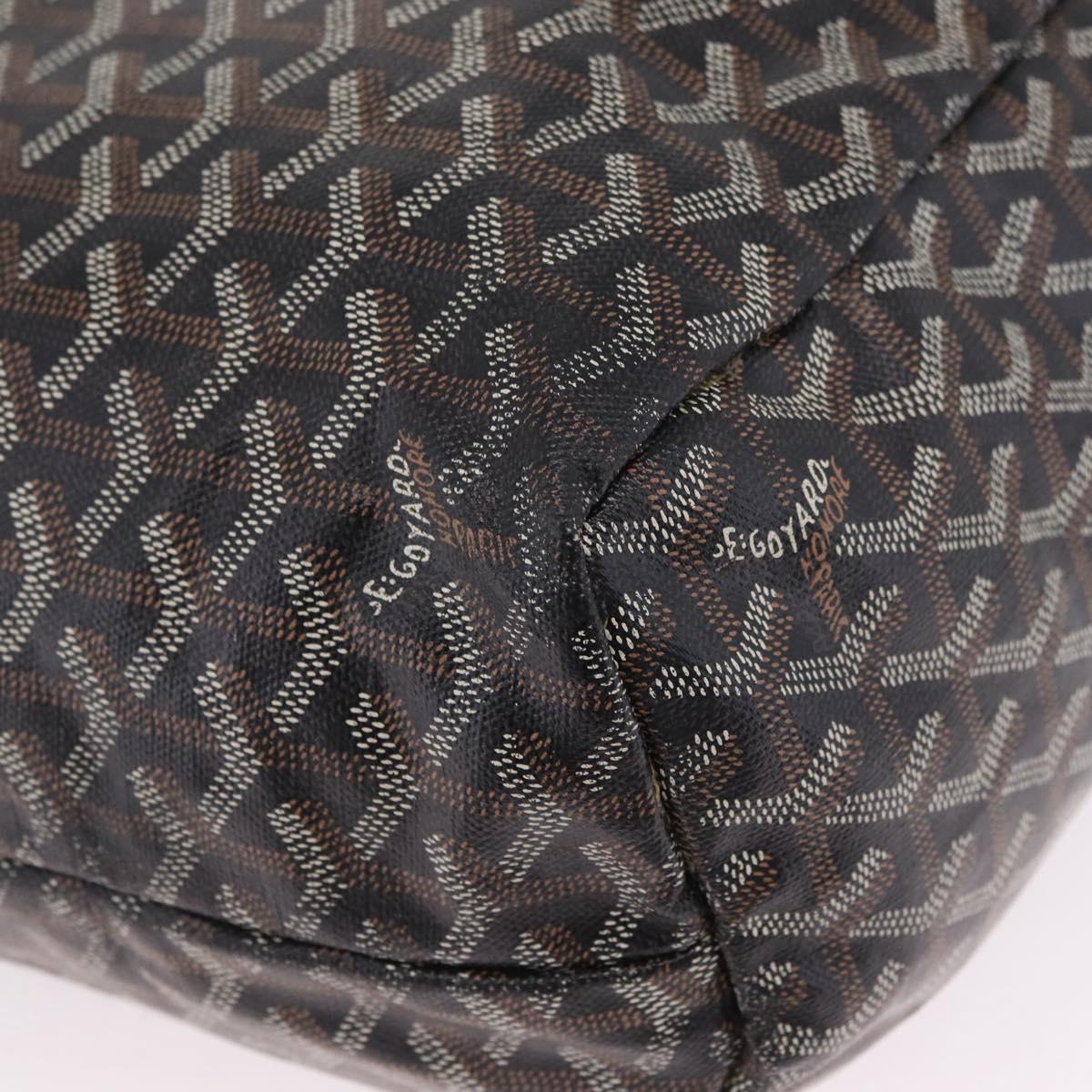 Goyard Herringbone Saint Louis PM Tote Bag PVC Black Silver Auth 215370