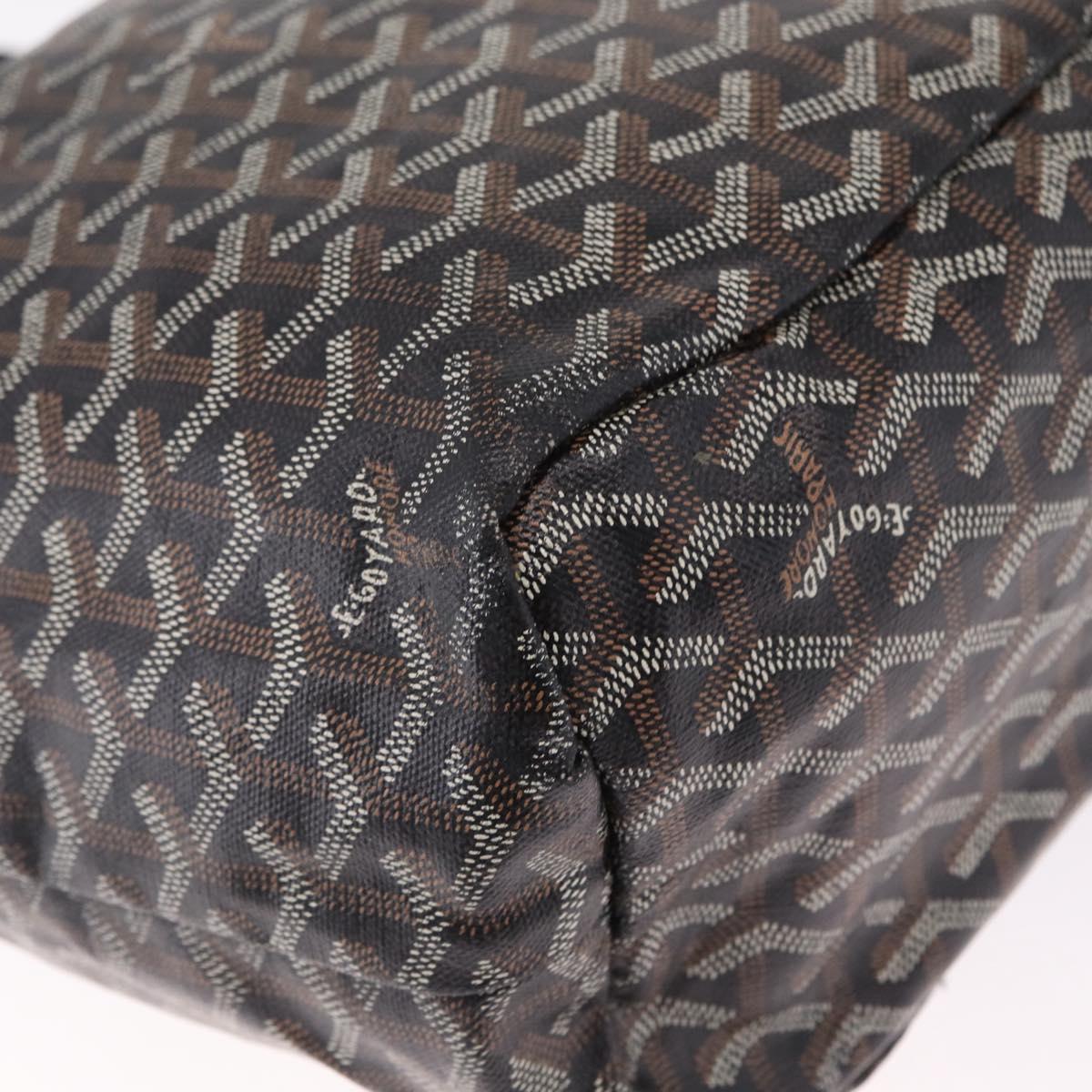 Goyard Herringbone Saint Louis PM Tote Bag PVC Black Silver Auth 215370