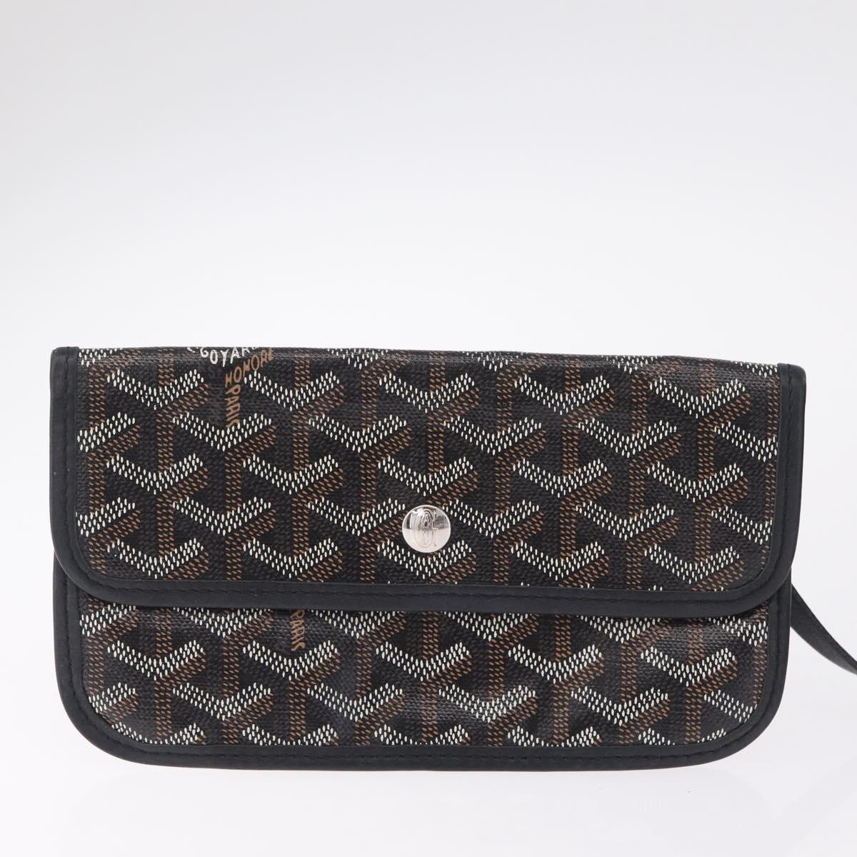 Goyard Herringbone Saint Louis PM Tote Bag PVC Black Silver Auth 215370