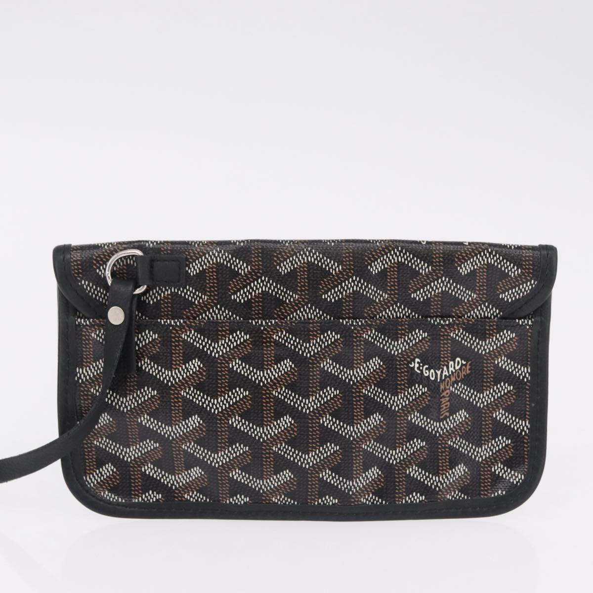 Goyard Herringbone Saint Louis PM Tote Bag PVC Black Silver Auth 215370